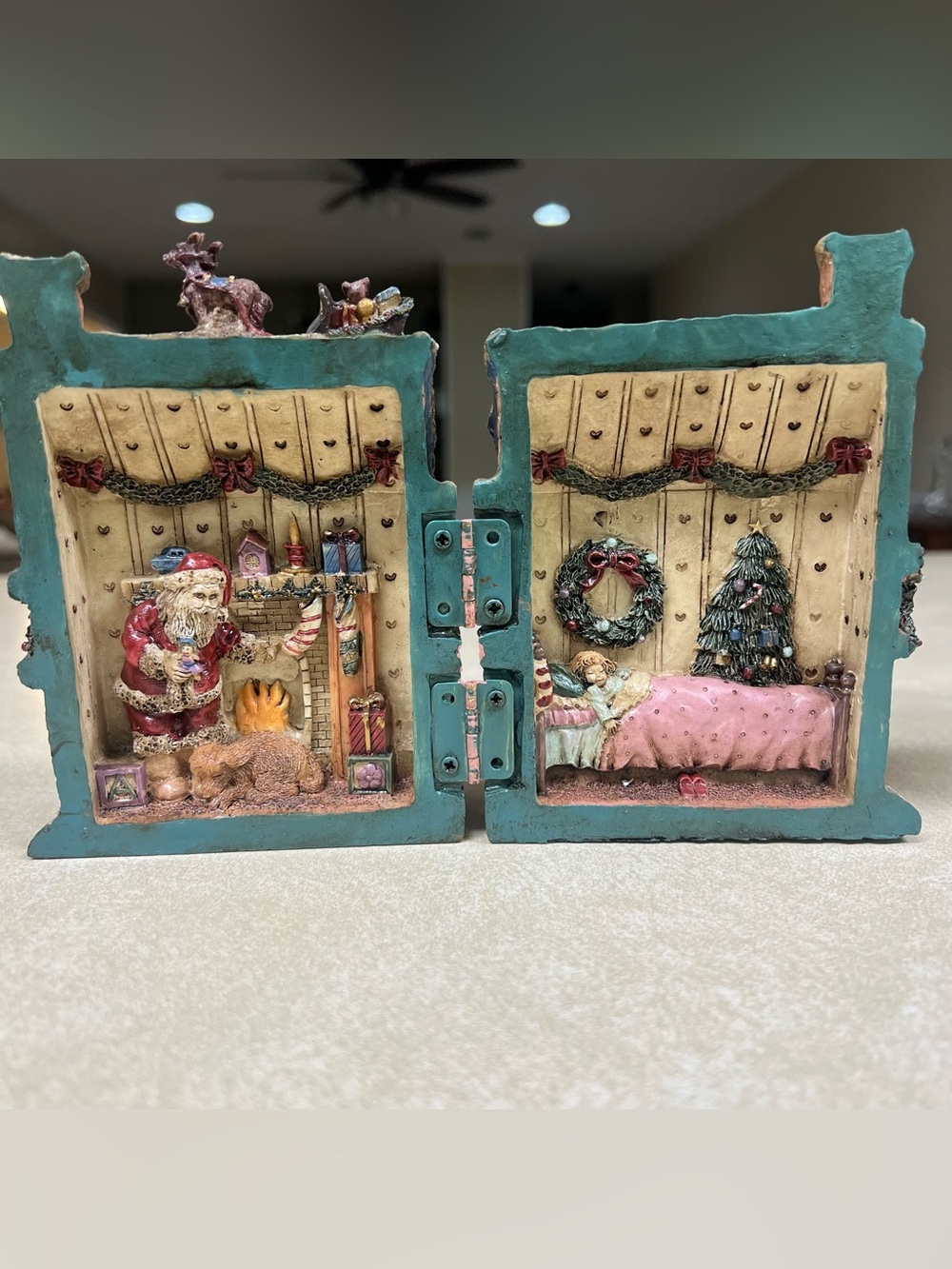 Christmas Village Style Holiday Hinged House Resin Santa Reigndeer